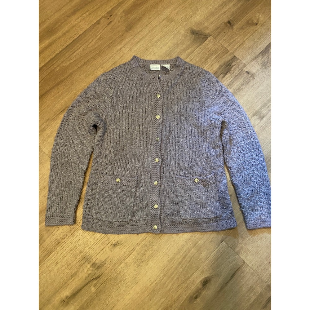 VTG Blair Boutique Cardigan M Lavender Silver Crest Button Popcorn Grandmacore